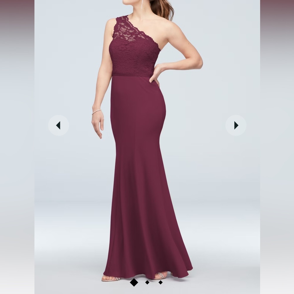 David’s bridal one shoulder wine colored bridesmaid dress